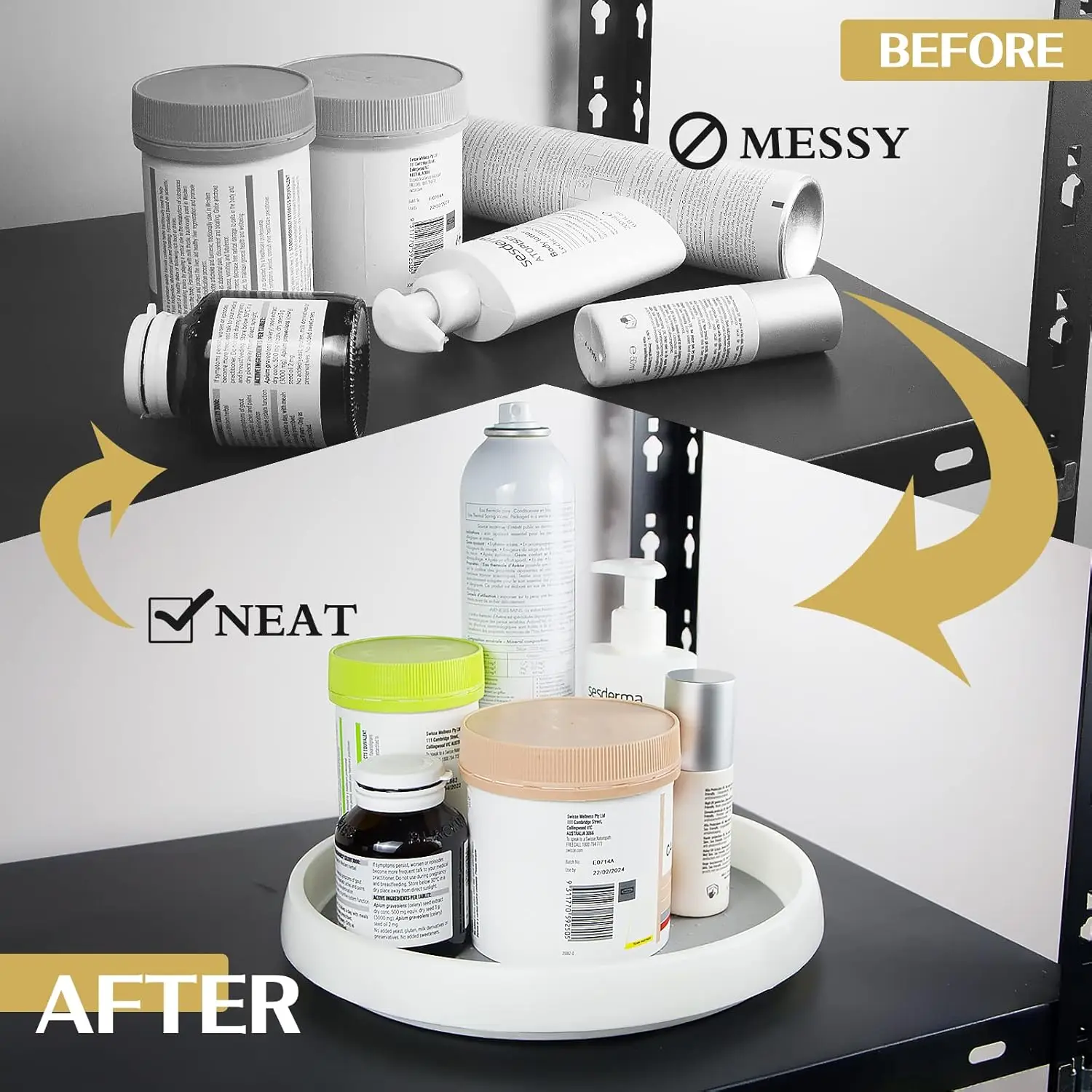 Non-Skid Lazy Susan Organizer for Pantry Organization Kitchen Storage Bathroom Sink Cabinet Refrigerator Countertop Spice Rack 6