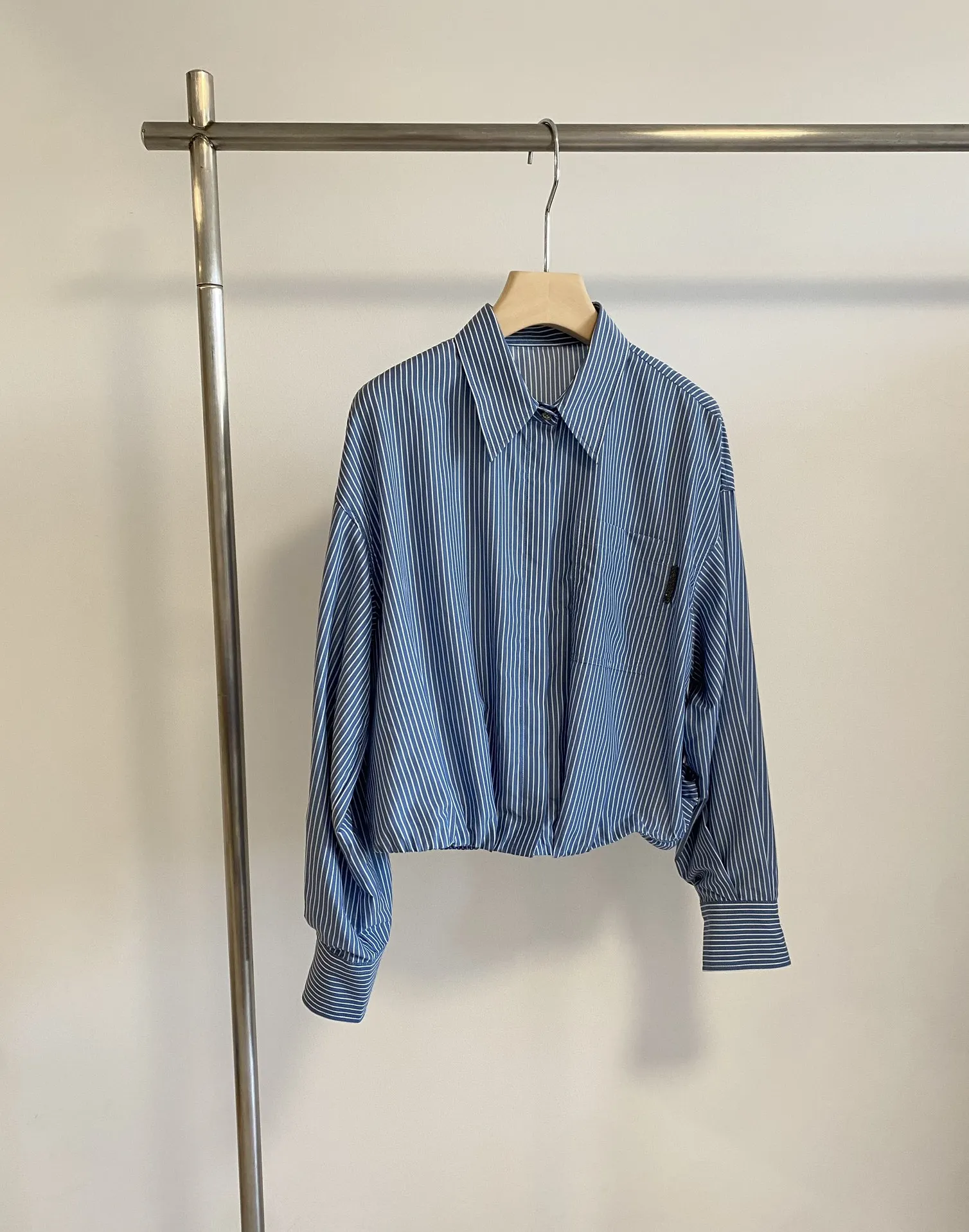 

B*C Autumn Fashion Woman Blue Stripe Blouse 2023 Cotton Long Sleeve Crop Shirts Elegant Beautiful Woman Top's Casual Party Shirt