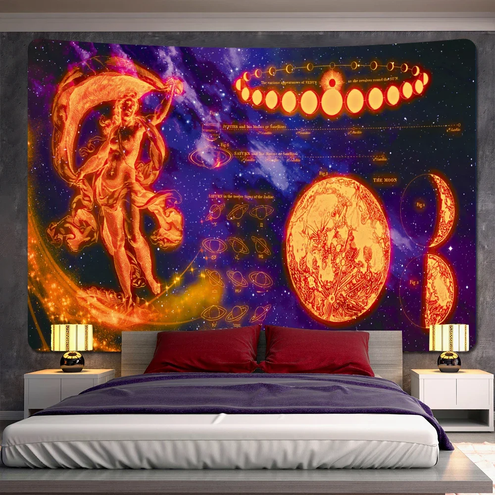 

Sun Moon Tarot Psychedelic Scene Home Decor Tapestry Hippie Wall Hanging Horoscope Divination Bohemian Yoga Mat Room Wall Decor