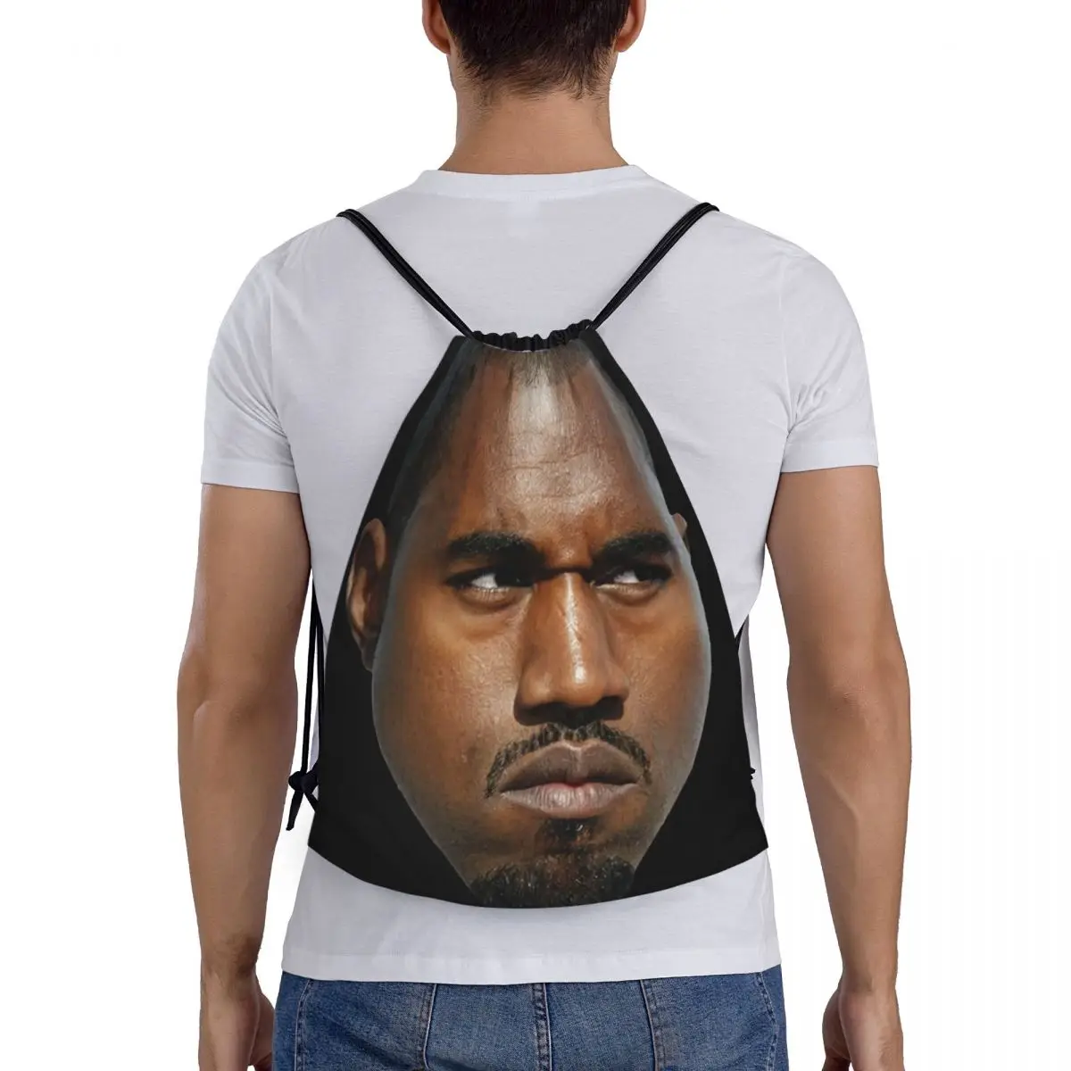Custom Funny Kanye West Meme Drawstring Backpack Women Men Sport Gym Sackpack Portable Rapper Music Producer Training Bag Sack 5