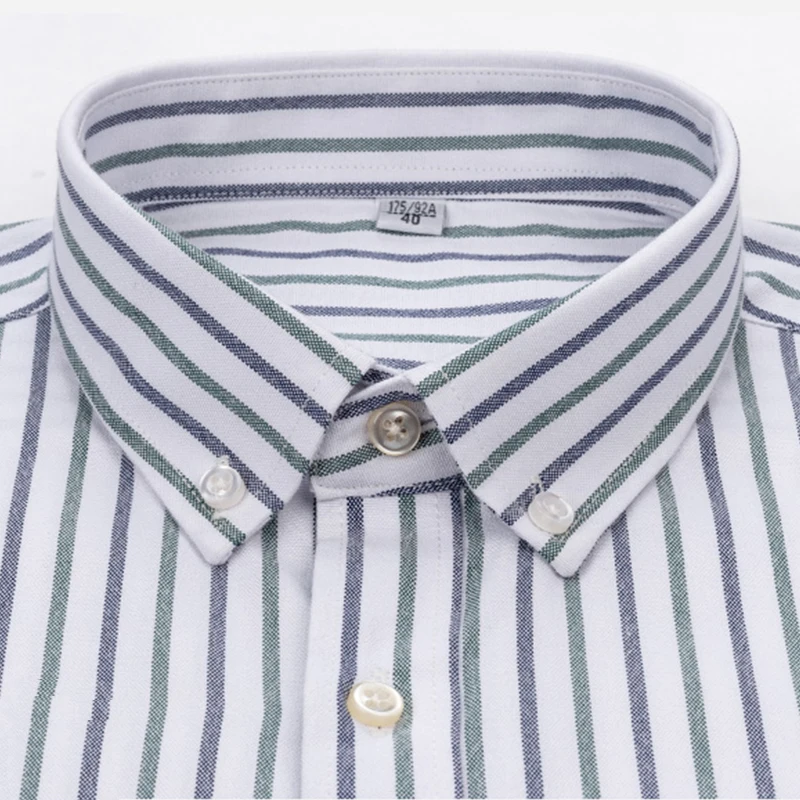 S~6XL Men\'s Long Sleeve Striped Plaid Casual Shirt Cotton Oxford Shirt Men\'s Pocket Regular Fit Button Work Shirt