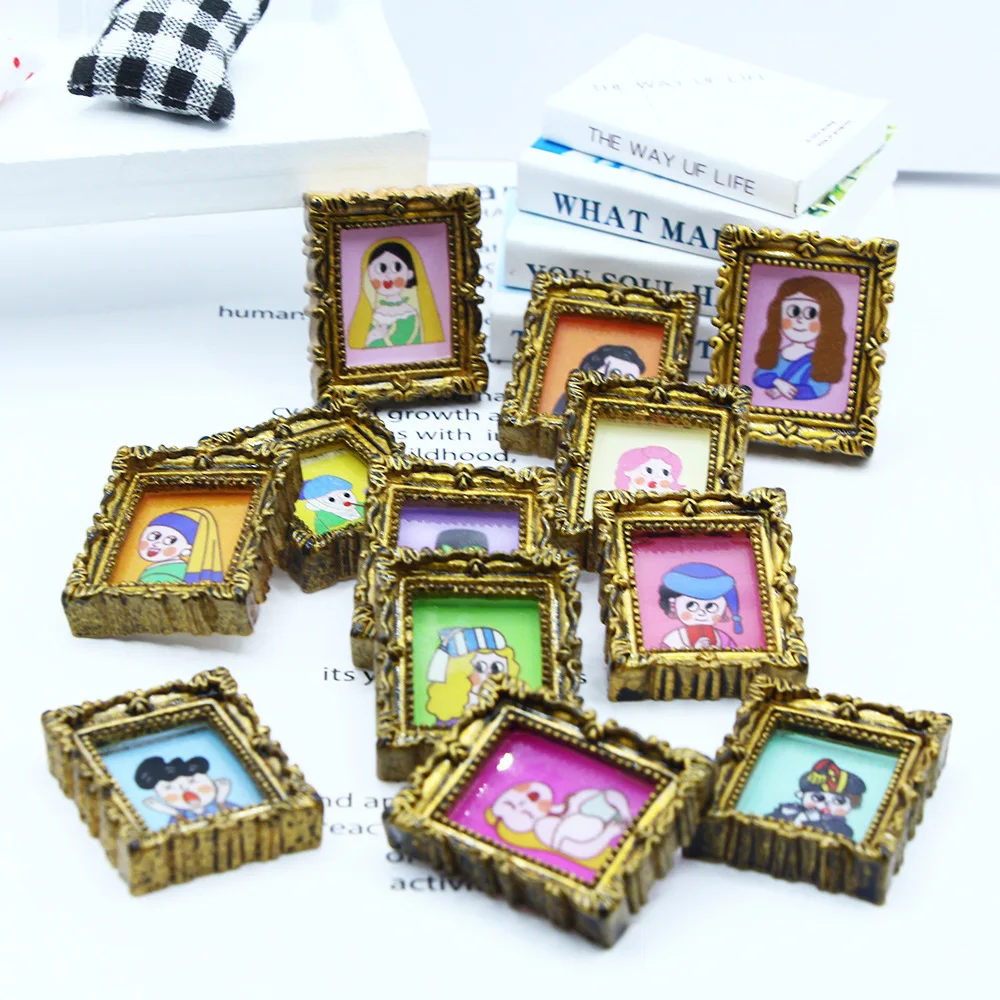 10Pcs/Bag  Retro Oil Painting Frame for 1:12 Dollhouse Home Accessories Miniature Wall Decor Ob11 Model Handmade Diy Accessorie