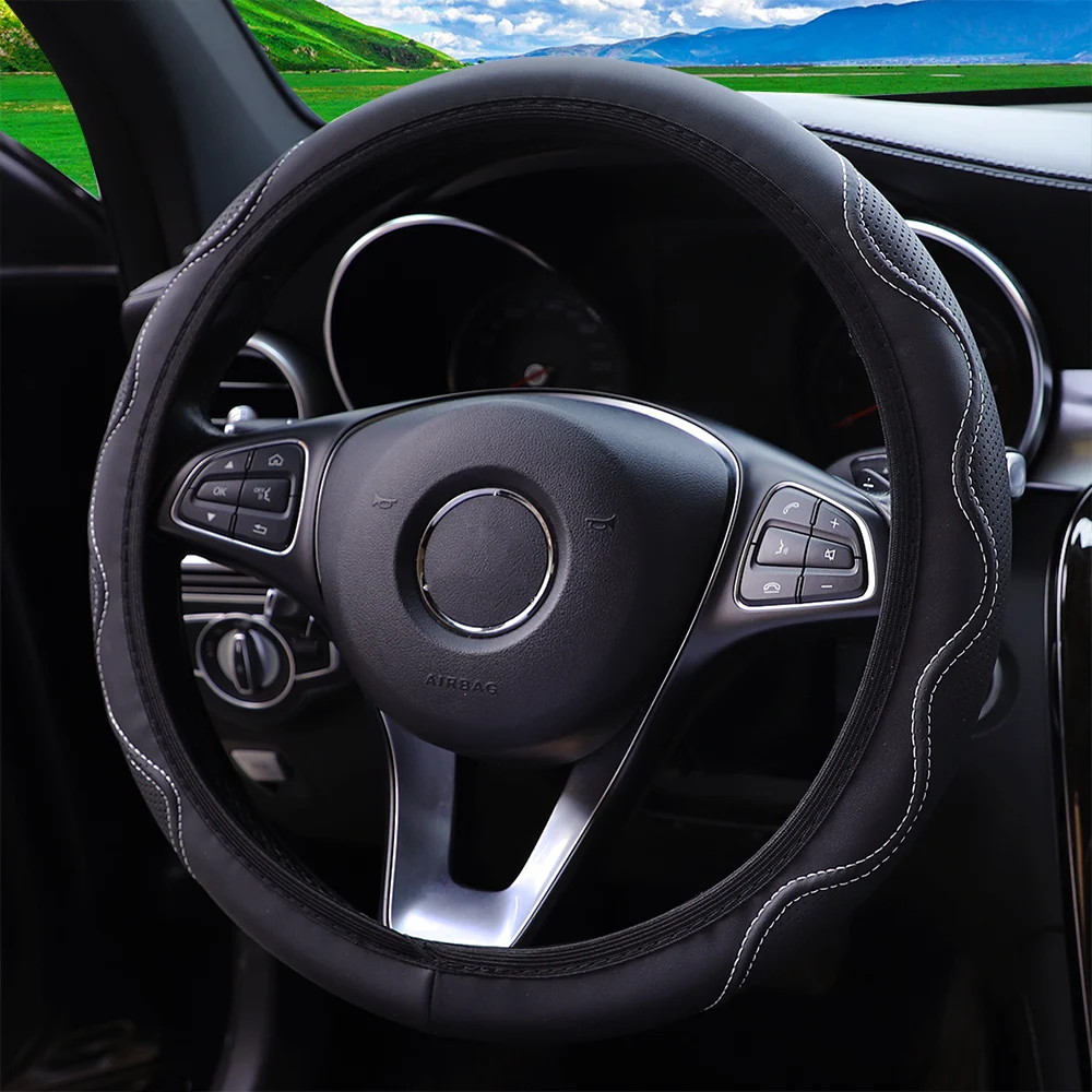 Steering Wheel Cover 1 stereo embossed massage hand type leather automotive fits 14.5-15 inches