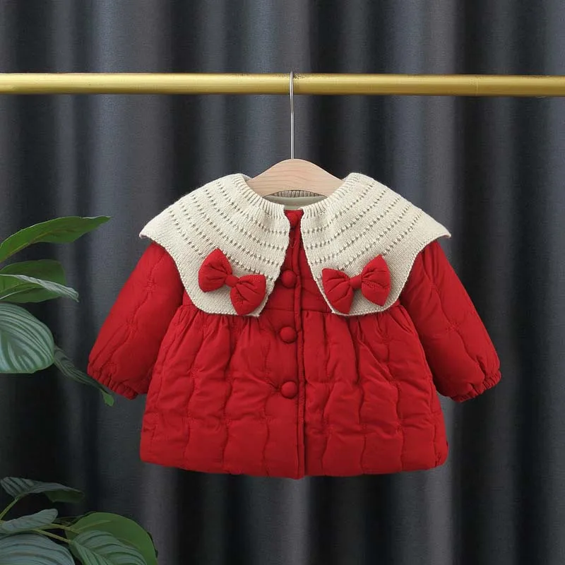 Baby Tops Winter Bow Knit Shawl Button Baby Girl Outerwear Cute And Plush Warm Baby Jackets Girls' Clothing
