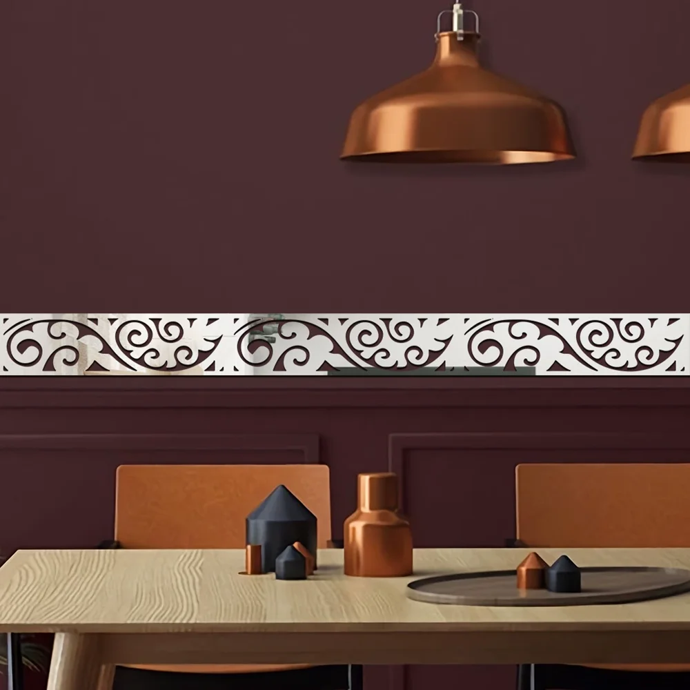 12/6pcs Waist Line 3D Mirror Wall Stickers Living Room Creative pattern Edge Strip Self Adhesive DIY Wall Stickers Home Decor