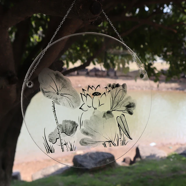 Tuoyuan Új Akril Grafit Festés Nyomtatott Lótusz Kültéri Dekoratív Medál Kreatív Egyszerű Virág Ablak Dekoráció Pendan - Image 5