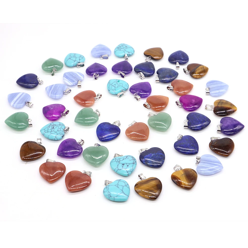20mm Crystal Heart Pendant Natural Stone Necklace Women Girl Healing Gemstone Chain Fashion Jewelry Earring Making Supplies Bulk