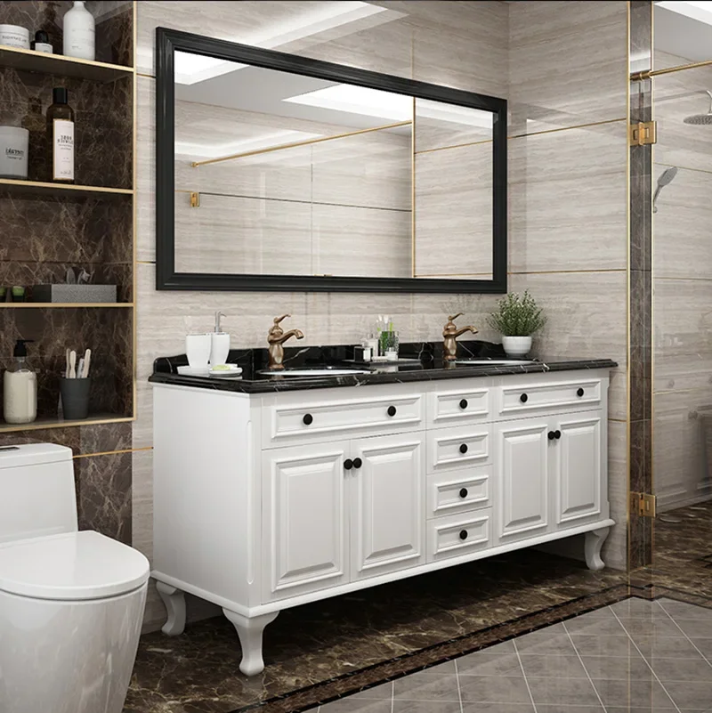 

Solid Wood Bathroom Cabinet, Smart Mirror, Double Sink, Floor-to-ceiling Washbasin Cabinet, Bathroom Cabinet For Uni