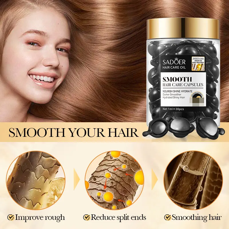 SADOER Argan Oil Hazelnut Smooth Hair Care Capsule Restores Hair Softness and Deeply Moisturizes, Improves Frizzy and Dry Hair