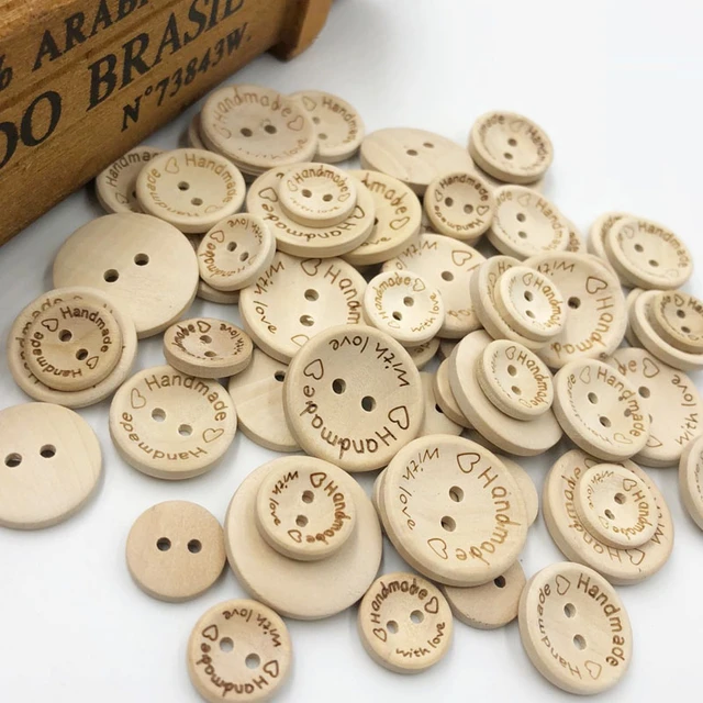 Handmade with Love Heart Dotted Circle Wood Buttons for Sewing Knitting  Crochet DIY Craft