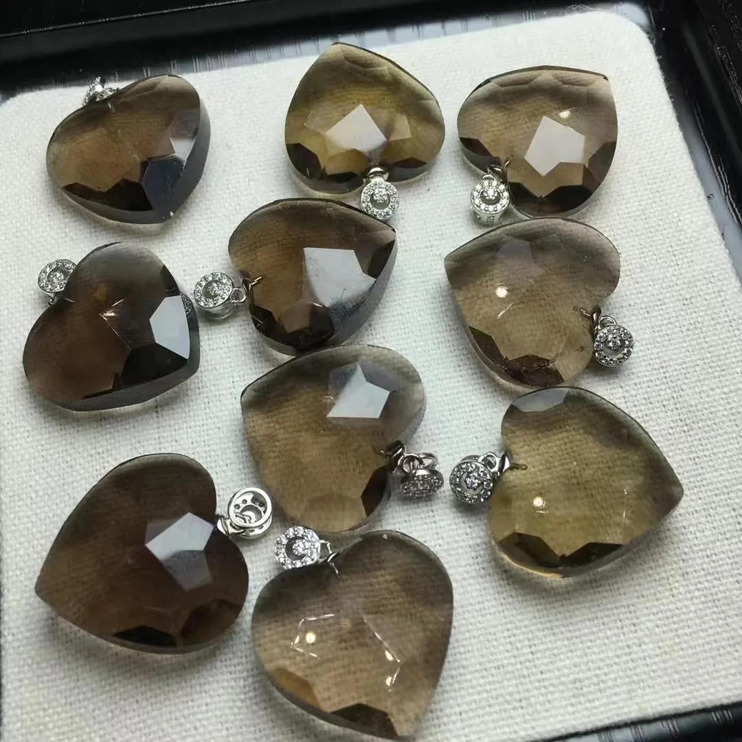 1 Pc Natural Smoky Quartz Heart Pendant 925 Sterling Silver Faceted Heart Crystal Reiki Healing Stone Jewelry Gift For Women Men 10 S7da75a2382a54443acfd7b39e12186d4m