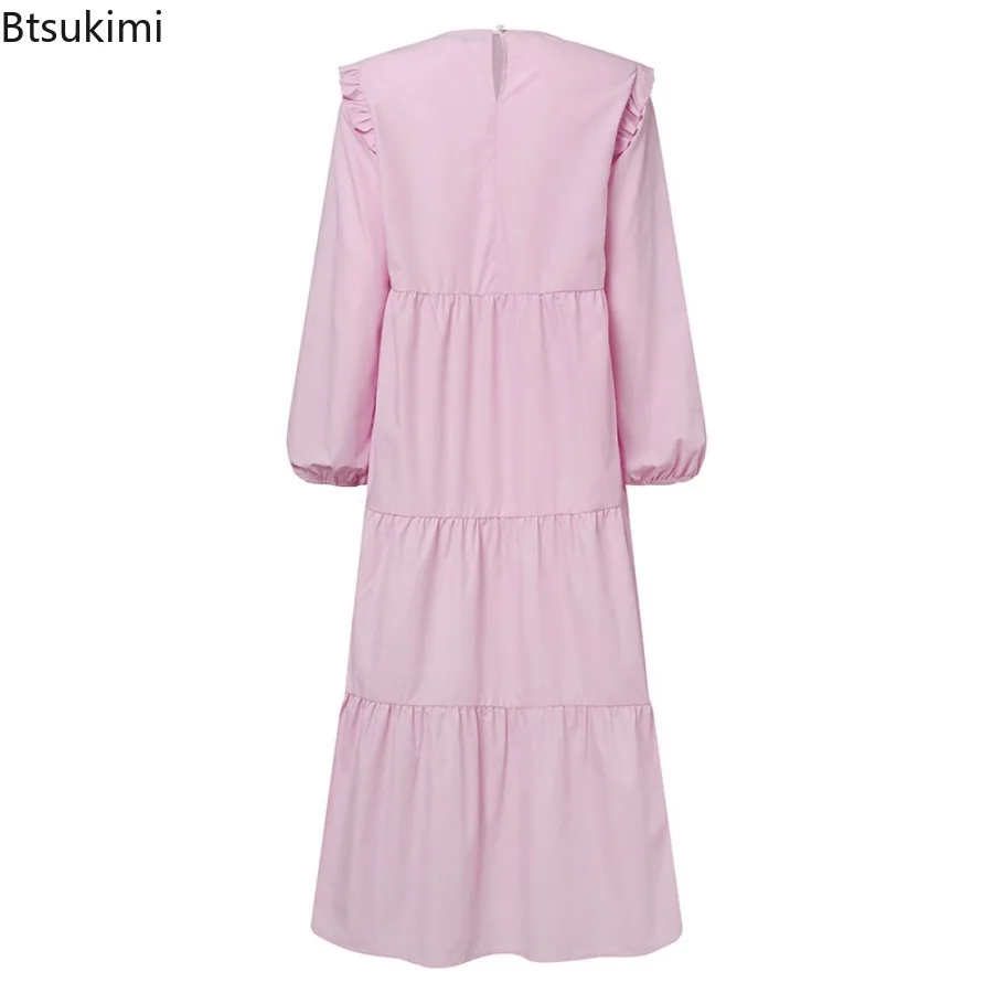 2024 Vintage Solid Muslim Dresses Women Dubai Abaya Islamic Maxi Dress Robe Females Elegant Sweet Party Sundress Kaftan Vestidos