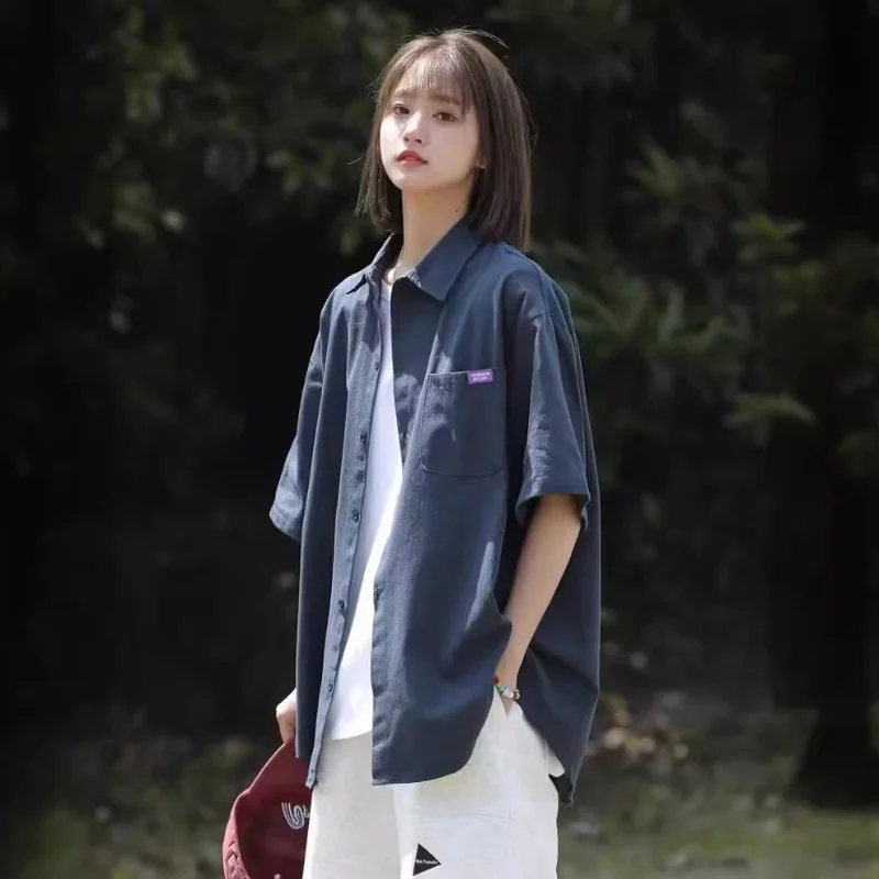 

Рубашка женская с коротким рукавом, модная уличная блузка с рукавом до локтя в японском стиле, молодежная повседневная одежда, лето 2024