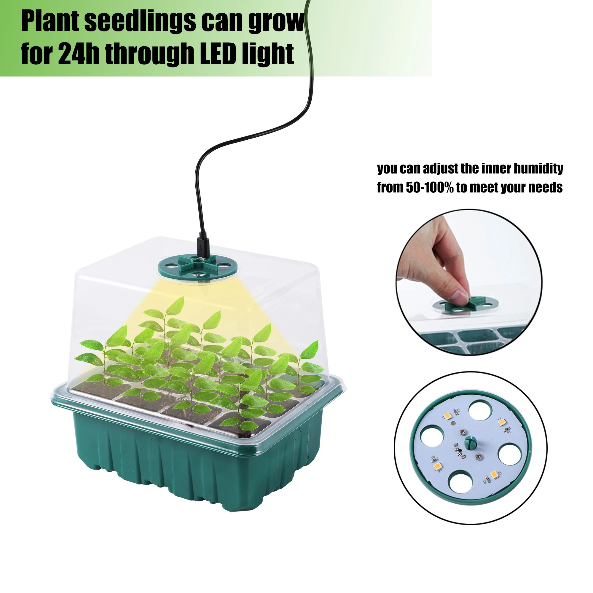 5pcs Plant 60 Cell Seed Starter Trays Kit,Seedling Tray Starter with Plant Growth Lights,Adjustable Humidity Drainage  Reusable