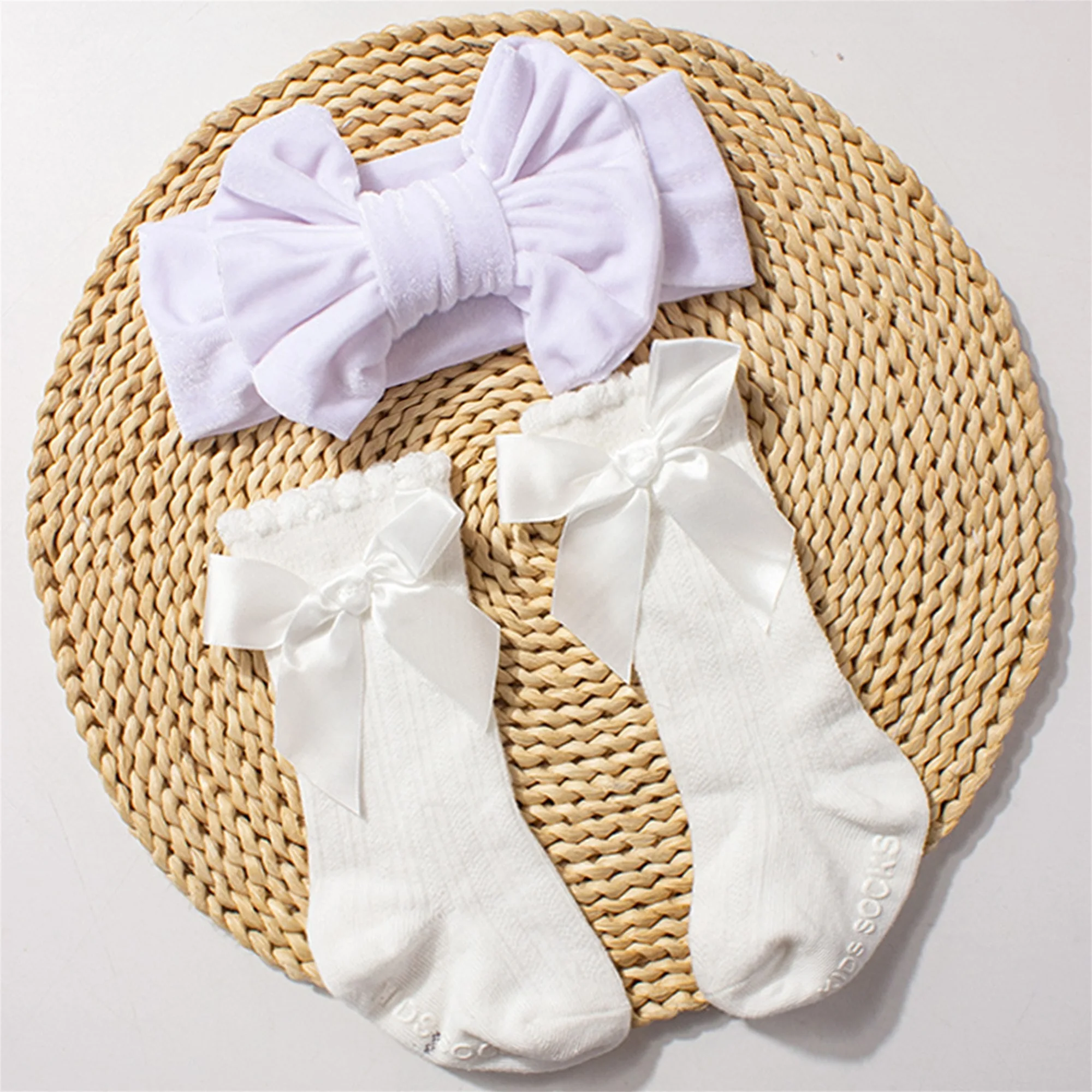 Adorable Baby Girls Socks and Headband Set with Delicate Knit Bow Detail for Special Occasions like Parties Weddings and