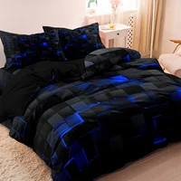 Ensemble de literie luxueux à motif géométrique à carreaux, 3 pièces, doux et confortable, comprenant 1 housse de couette et 2 taies d'oreiller 3