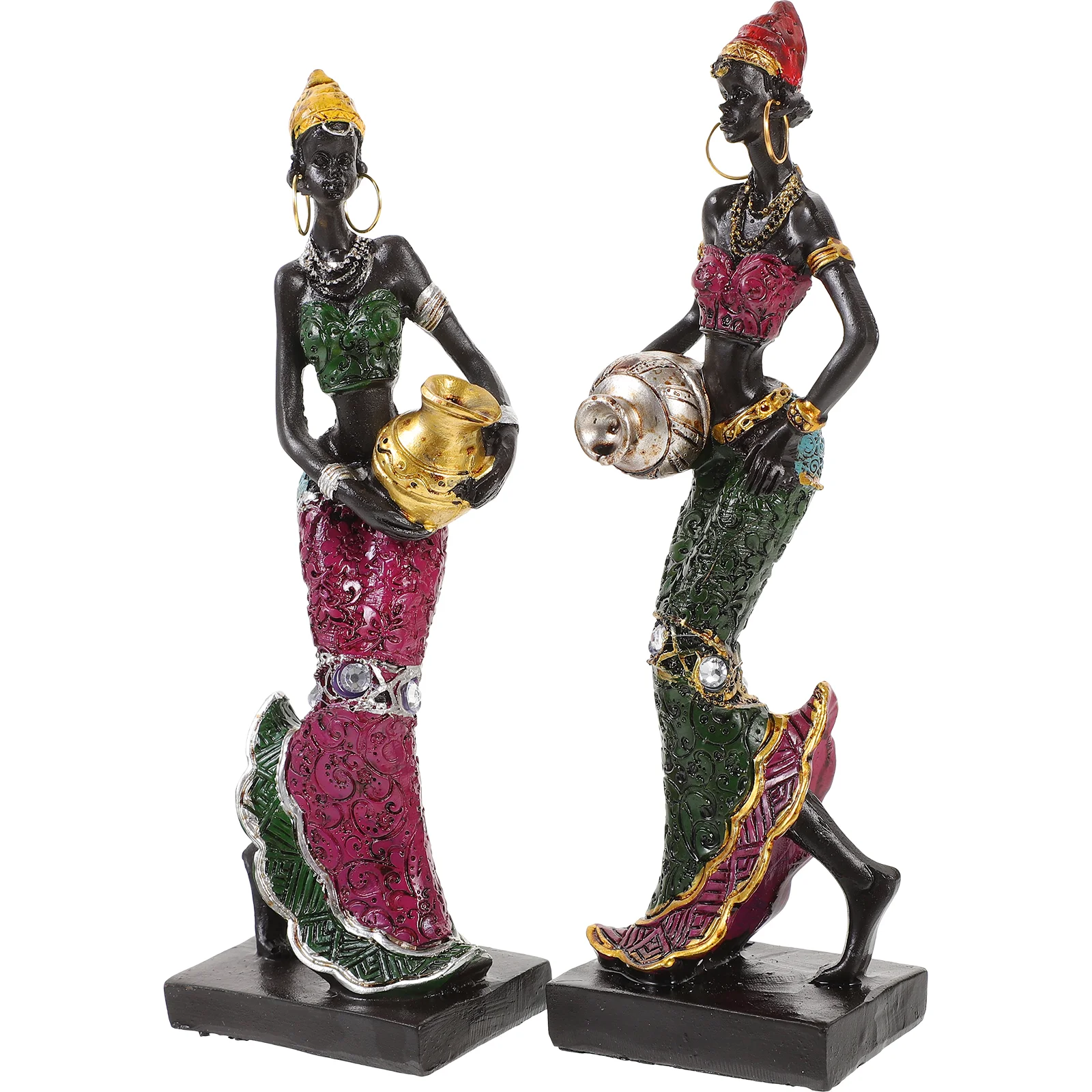 

2 Pcs Shelf Decor Figurines African Lady Statue Resin Tribal Artwork Artistic Women Figure Home Ornament Office
