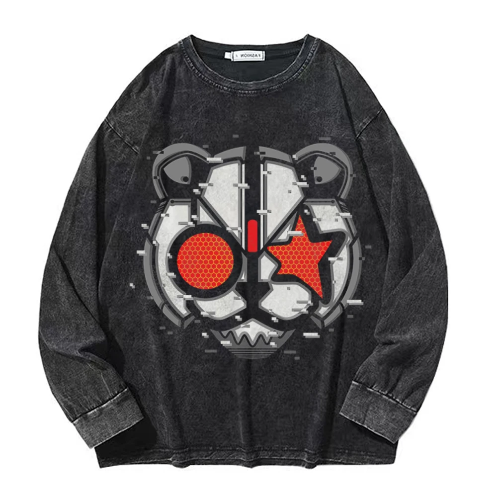 

Hip Hop Streetwear Fashion Washed T-Shirt 2023 Men Anime Graphic Printed T Shirt Long Sleeve Harajuku Cotton Black Tops Tees