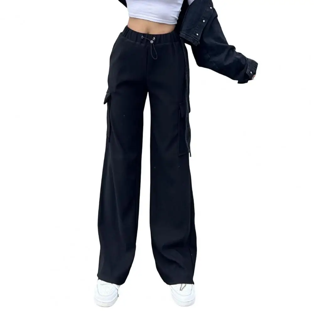 

Women Pocketed Pants Stylish Women's Elastic Waist Casual Pants with Multi Pockets Straight Wide Leg for Spring for Vacation