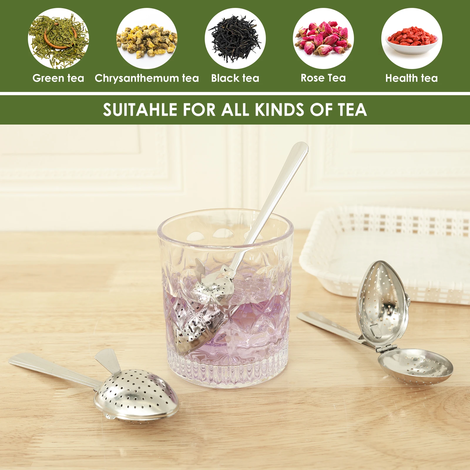 6Pcs Stainless Steel Spoon Tea Infuser Filter Squeeze Leaves Herb Mesh Strainer Tea Infuser In Mesh Tea Ball Filter with Handle