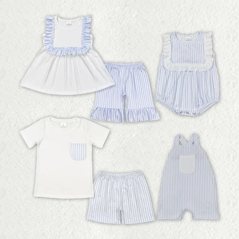 Baby Boys Clothes White Stripes Shorts Sets Boutique Kids Sibling Clothing Girls Boutique Outfits Match Baby Rompers