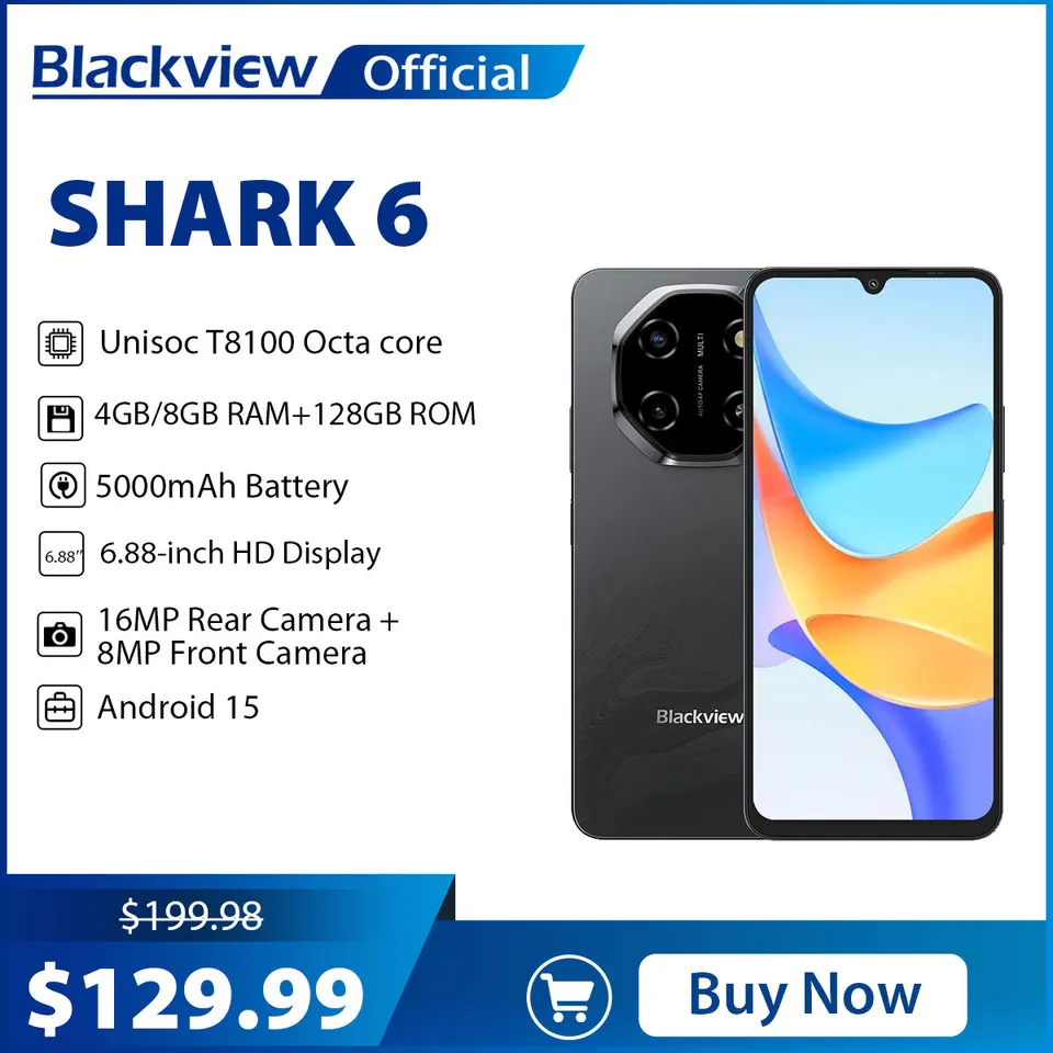 Blackview SHARK 6 5G Smartphone Android 15, Unisoc T8100 Mobile