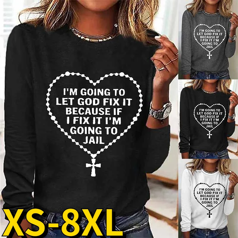 

2023 New Spring Autumn Simple Style Tops Love Heart Printed T-shirt Trend Pullover Women's Round Neck Elegance Long Sleeves