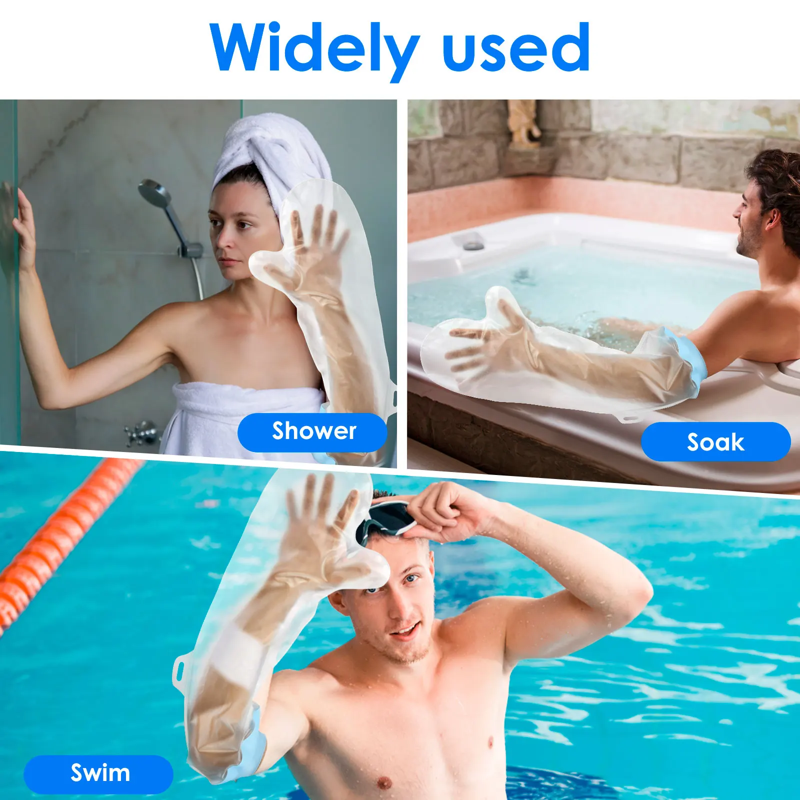 Waterproof Cast Cover Short Palm/Long Arm Shower Arm Protector with Elastic Opening Soft Comfortable Wound Bathing Bag for Adult