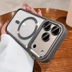 Premium Magnetic Wireless Charging Shockproof Case with Lens Holder - Acrylic Transparent Armor Design - iPhone 15 (Grey)