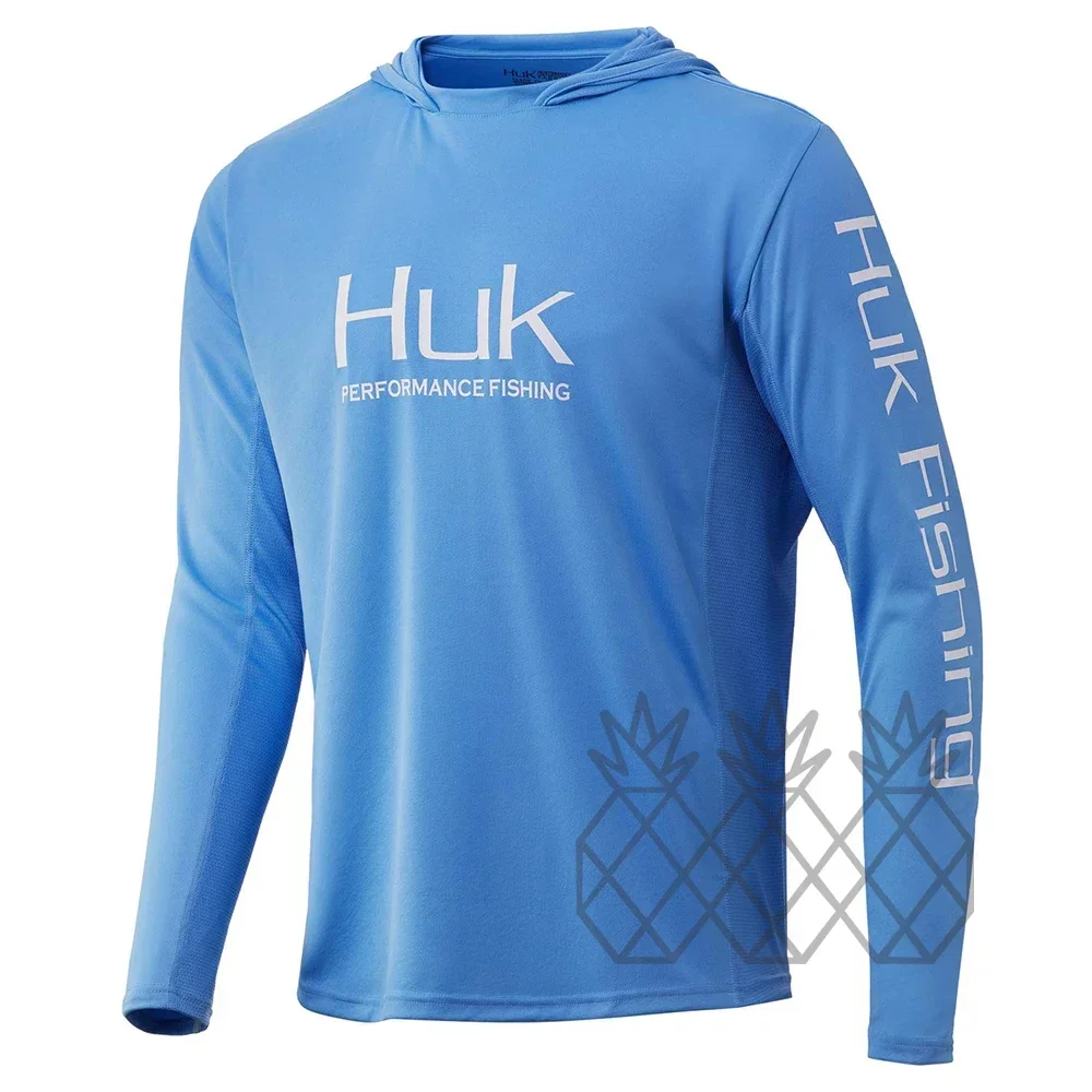 Men HUK Hoodie Fishing Shirts Long Sleeve Sunscreen Quick Dry