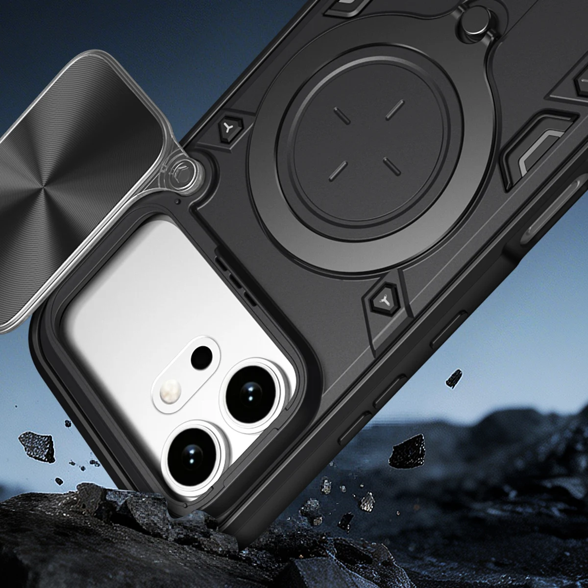 Ultimate Slide Camera Lens Protection Phone Case with Magnetic Ring Holder - Shockproof & Stylish