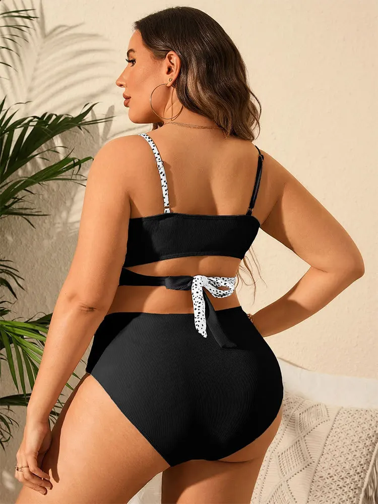 2023 New Large Size Contrast Color 2-piece Bikini Set Fat Women's High Waist Sexy Swimwear Brazilian Beach Bathing Suit Swimsuit