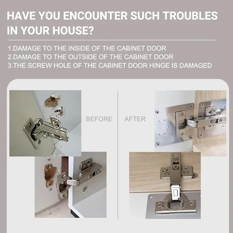 Cabinet Hinge Repair Plate Kit Kitchen Cupboard Door Hinge Mounting Plate With Holes Flat Fixing Brace Brackets Household Tools