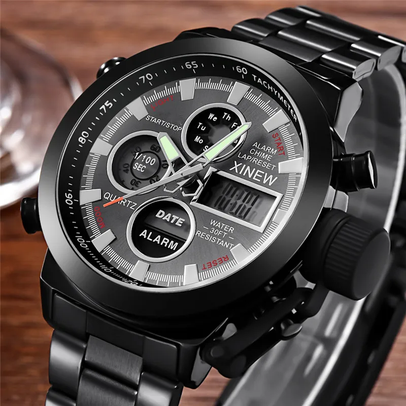 CURDDEN Brand Watches For Men Fashion Stainless Steel Band Alarm Stopwatch Multi-function Sports Electronic Watch Montre Homme