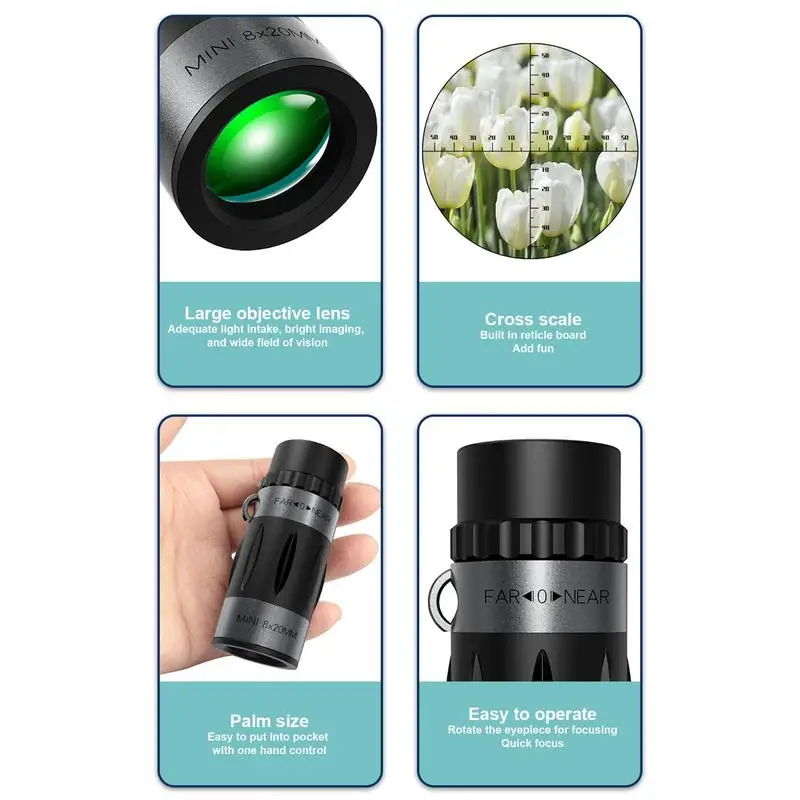 Handheld Telescopes for Adults HD Monocular Telescope Small Telescope High Powered 8x20 Monocular Scope Clear Vision Monocular 4