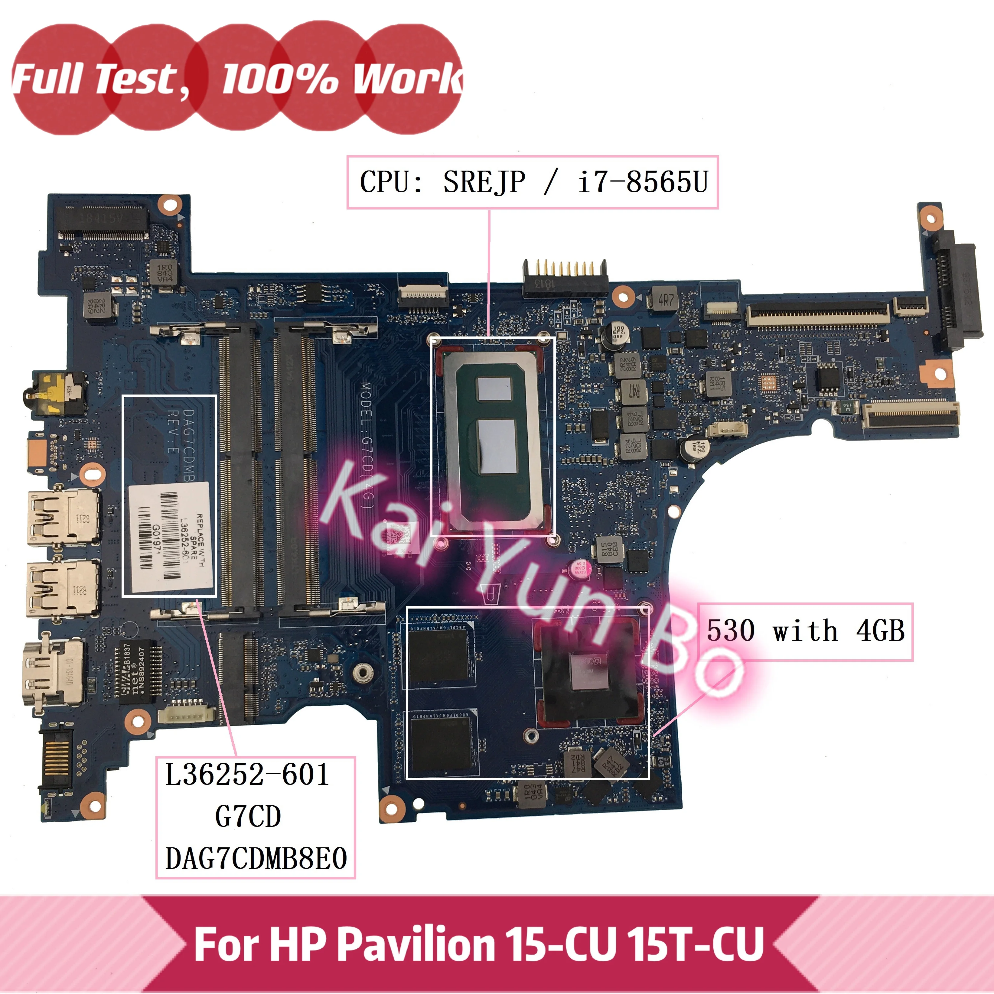 

DAG7CDMB8E0 G7CD Материнская плата для ноутбука HP Pavilion 15-CU 15T-CU L36252-001 L36252-601 с процессором i7-8565U 350, 4 ГБ, 100% протестирована, ОК
