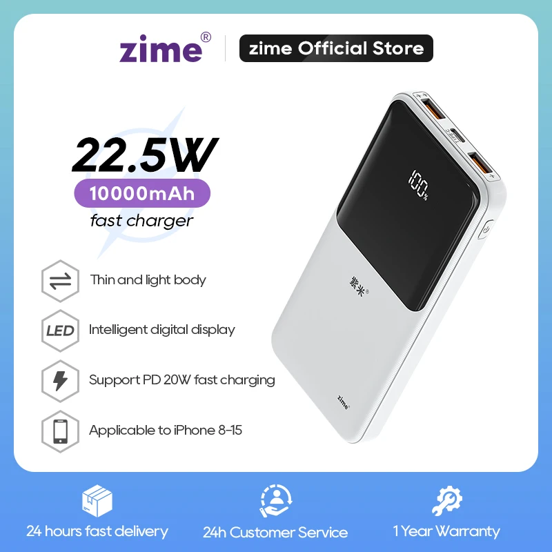 

zime 22.5W Power Bank 10000mAh/20000mAh Fast Charge PD Bidirectional Flash Charge For iPhone 15PM, Charge 3 Devices at Once