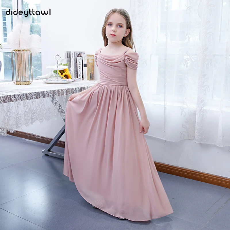 Dideyttawl Chiffon Off The Shoulder Flower Girl Dresses Pleated Elegant