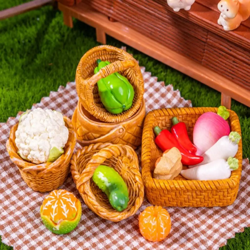 2pcs Mini 1/12 Dollhouse Rattan Frame Hand-woven Cute Fruit Vegetable Food Storage Basket Resin 10 Styles