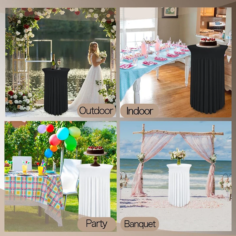 2 Pcs Cocktail Table Covers 32"x 43" Spandex Stretch Round Tablecloths Skirt for Fitted High Top Table Bar Banquet Wedding Party 3