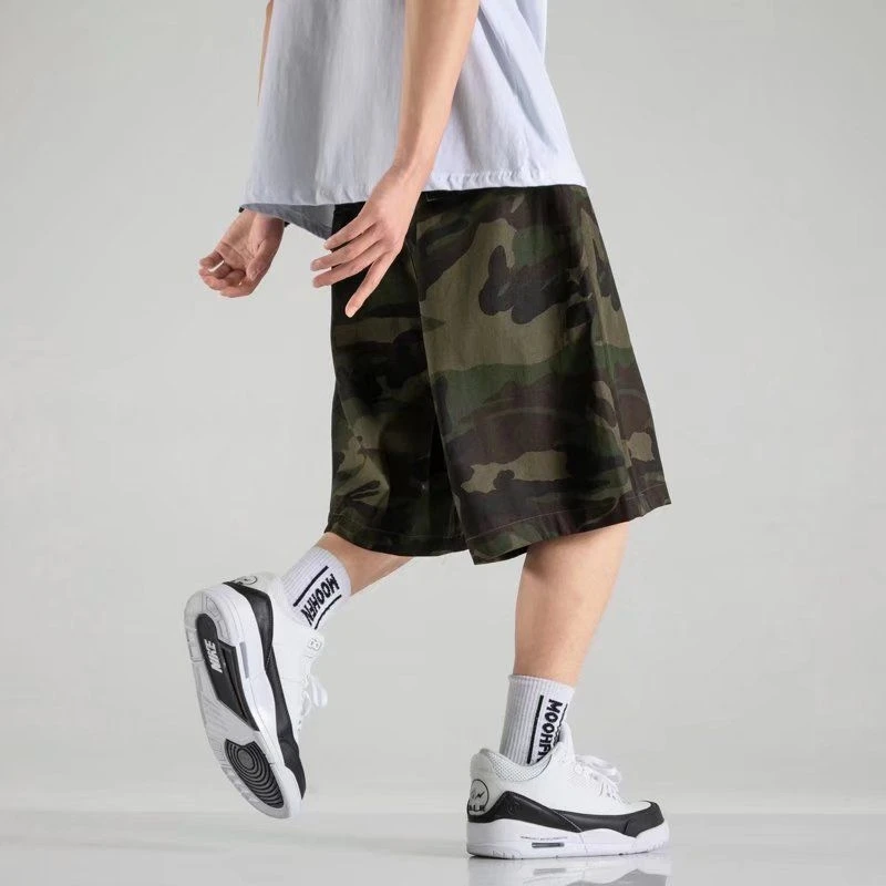 Summer Men Loose Fit Quick Dry Shorts Beach Party Streetwear Knee Length Shorts Running Walking Hiking Sports Moto Biker Shorts