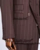 Business Wine red Stripe Men Suits Slim Fit Double Breasted Groom Prom  Tuxedos 2 Pieces Sets Classic Male Blazers Costume Homme 2