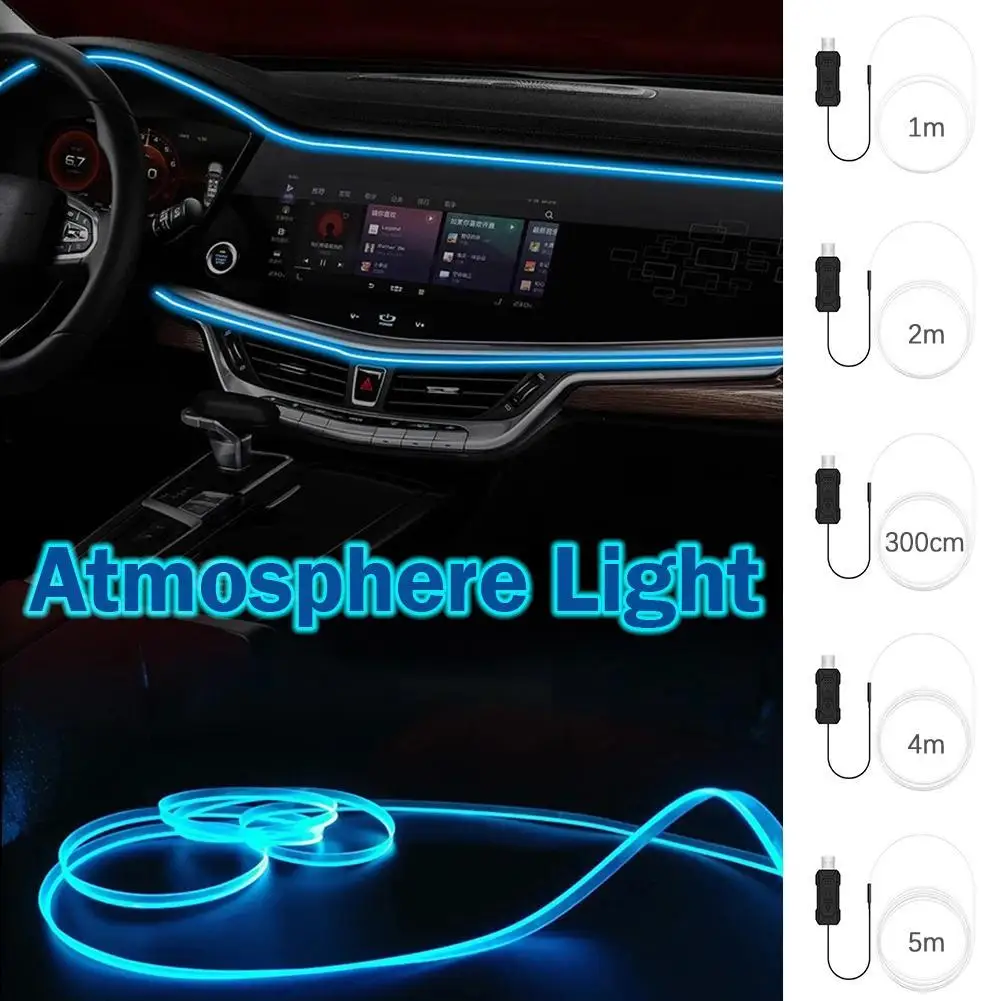 

1/2/3/4/5m Car Interior RGB LED Light Strip Ambient Neon Invisible Light USB Fiber Optic Atmosphere Lamp Decoration Accessories