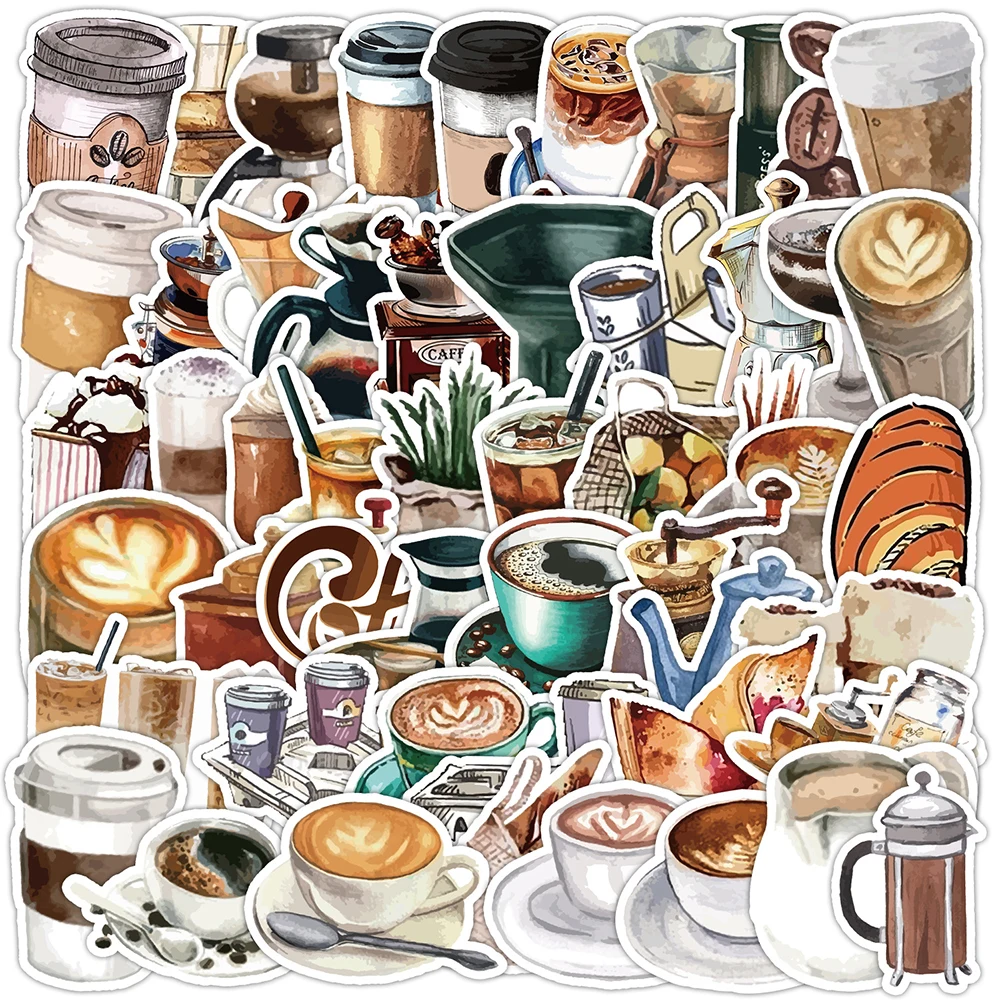 10/30/50pcs Cute Cartoon Cup of Coffee Stickers Aesthetic Kawaii Girl DIY Laptop Bicycle Diary Vinyl Decoration Decals Sticker