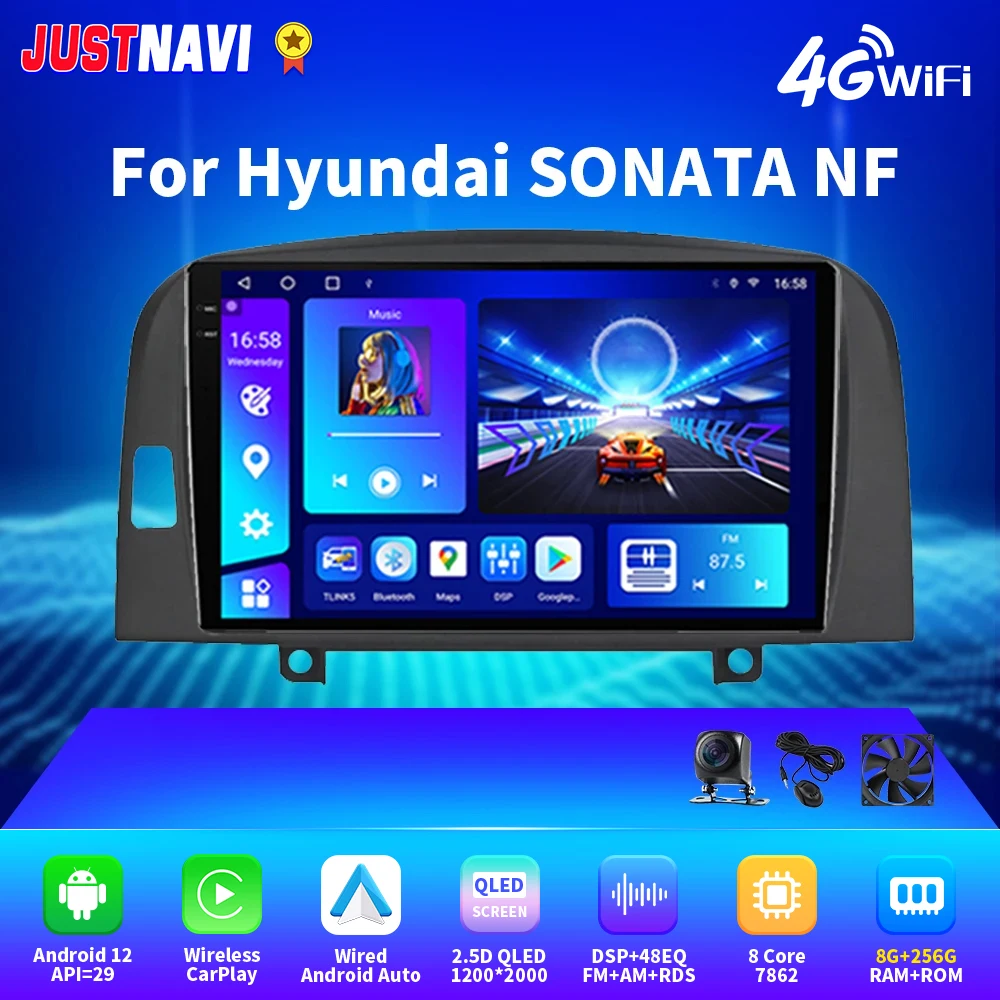 

JUSTNAVI 2K 2000*1200 Android Auto For Hyundai SONATA NF 2004-2008 Carplay Car Radio Multimedia Player GPS Navigation Carplay