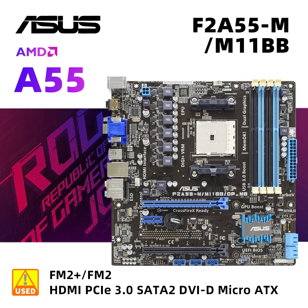 

Socket FM2 Motherboard kit ASUS F2A55-M/M11BB/DP_MB +AMD A8-7600 cpu AMD A55 DDR3 64GB USB 3.1 Micro ATX