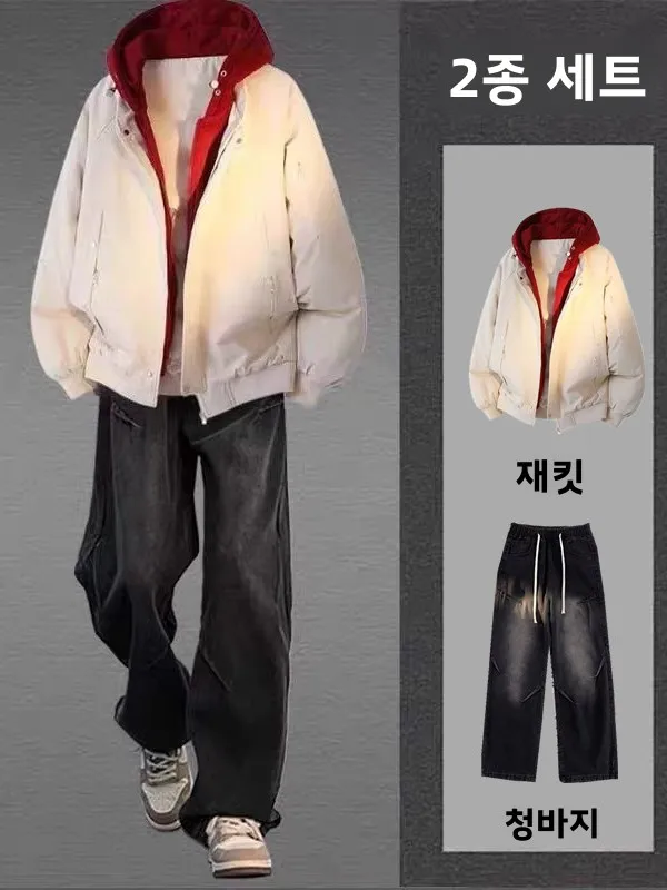 남성용 캐주얼 파일럿 재킷 및 바지 세트 트렌디한 야구 아우터 멋지고 멋진 올인원 가을 겨울 패션