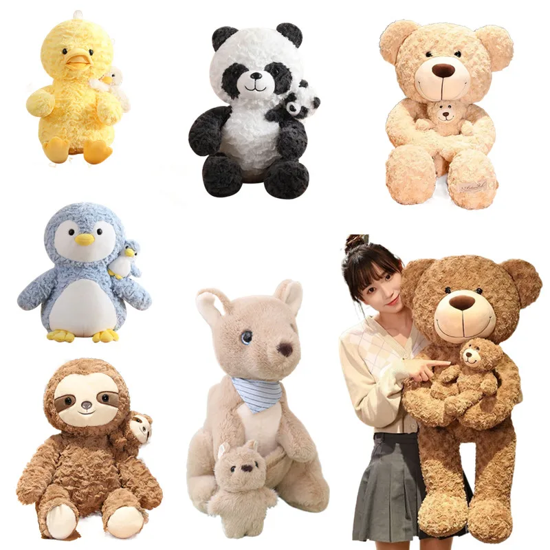 Cute Creative Mother-Child Series Kangaroo&Panda&Sloth&Teddy Bear&Duck Doll Plushies Toy Soft Animal Stuffed Doll For Baby Gift