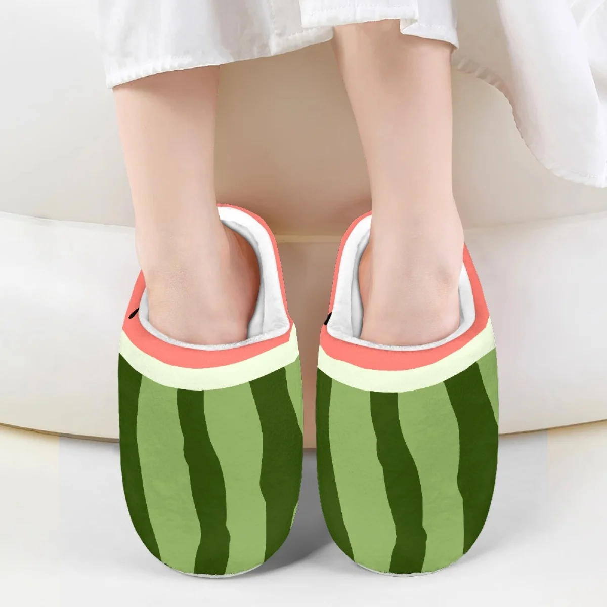 

Cartoon Watermelonl Pattern Girls Boys Autumn Winter Home Warm Cotton Slipper Lightweight Art Casual Breathable Kids Plush Shoes