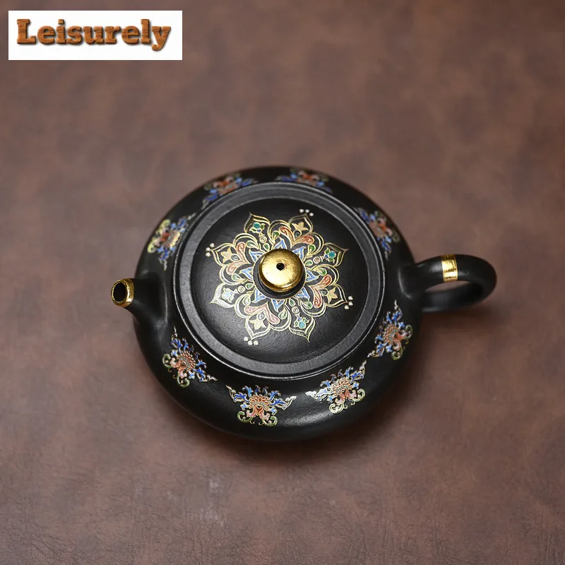 180ml Exquisite Yixing Purple Clay Teapots Handmade Colour Enamels Black Pot Raw Ore Dahongpao Mud Kettle Chinese Zisha Tea Set